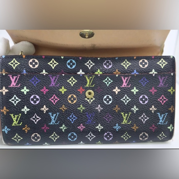 Louis-Vuitton Long Wallet Black Multicolor Porte Monet Monogram Authentic USED - Picture 8 of 14